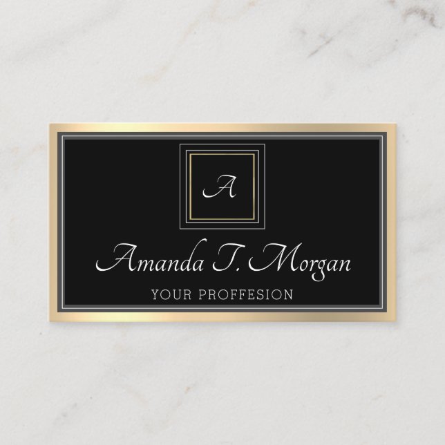 Carte De Visite Monogramme Elégant Nomination Gold Black Minimalis (Devant)