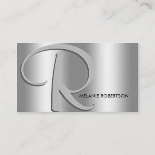 Carte De Visite Monogramme élégant simple en écriture argent sur a