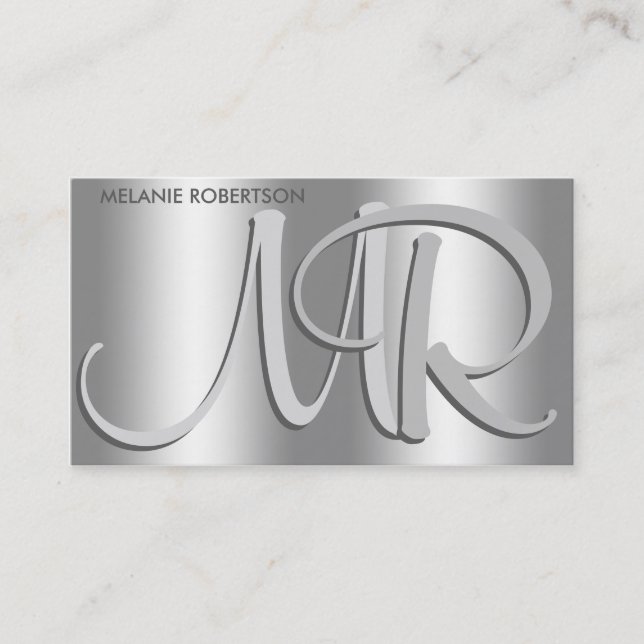 Carte De Visite Monogramme élégant simple en écriture argent sur a (Devant)