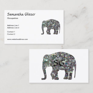 Carte De Visite Monogramme éléphant en mosaïque argentée scintilla