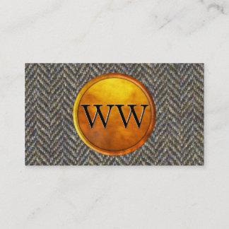 Carte De Visite Monogramme en arête de poisson de tweed, de laiton
