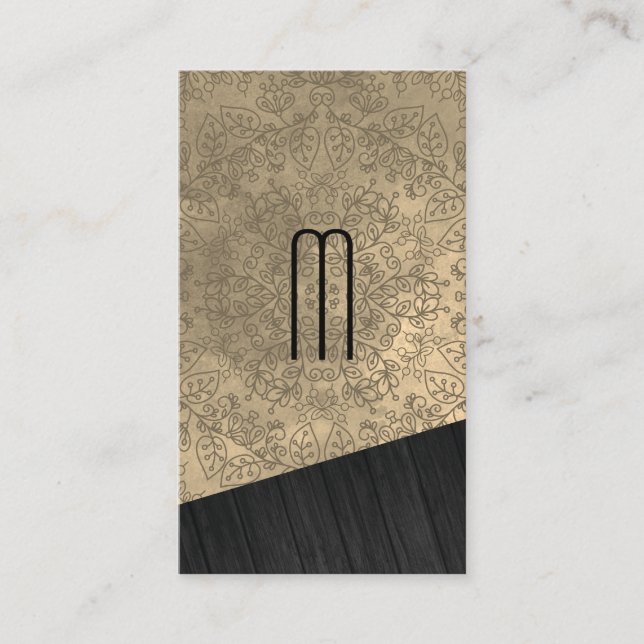 Carte De Visite Monogramme en bois avec Motif Mandala (Devant)