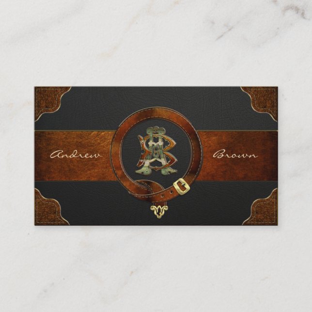 Carte De Visite Monogramme en cuir AB et BA (Devant)