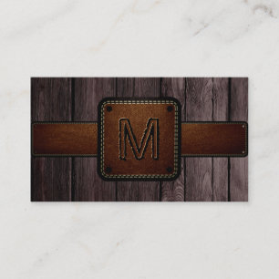 Carte De Visite Monogramme en cuir Brown en bois Brown