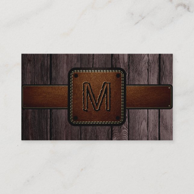 Carte De Visite Monogramme en cuir Brown en bois Brown (Devant)