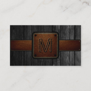 Carte De Visite Monogramme en cuir Brown en bois noir