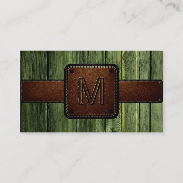 Carte De Visite Monogramme en cuir Brown en bois vert (Devant)