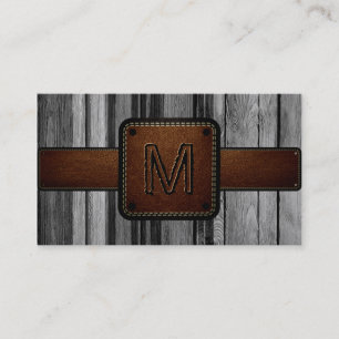 Carte De Visite Monogramme en cuir Brown vieux bois