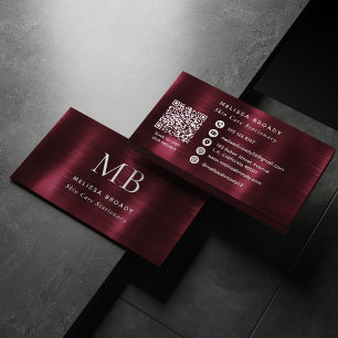 Carte De Visite Monogramme en faux métal acier brossé élégant bord