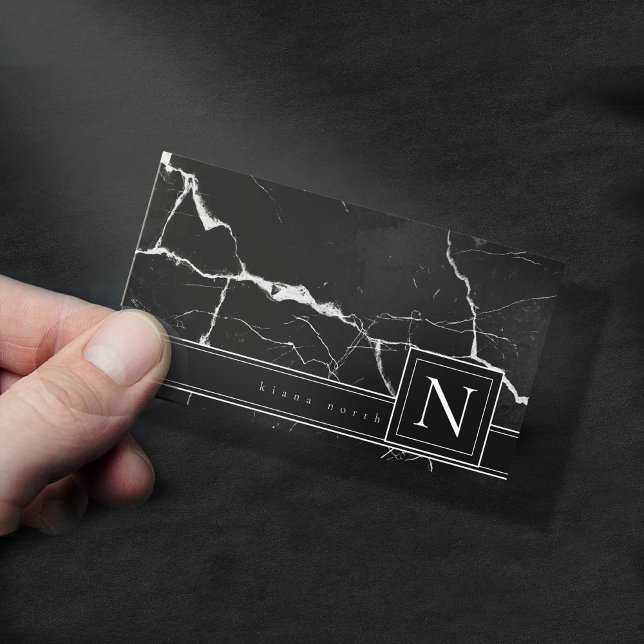 Carte De Visite Monogramme en marbre simple Noir Blanc Std ID672 (Créateur téléchargé)