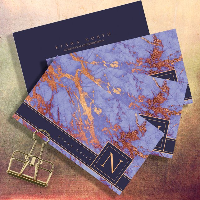 Carte De Visite Monogramme en marbre simple violet et or ID672 (Créateur téléchargé)