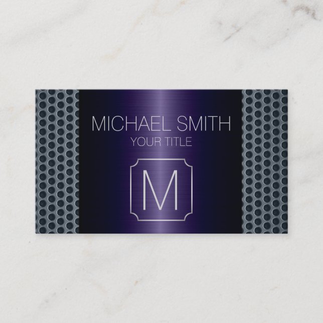 Carte De Visite Monogramme en métal inoxydable de luxe violet (Devant)