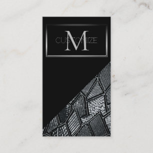 Carte de visite monogramme en verre mosaïque gris