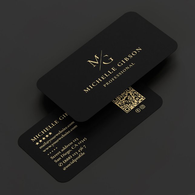 Carte De Visite Monogramme esthétique Ligne Professionnelle Minima (Aesthetic Monogram Line Professional Minimal Black Business Card
)