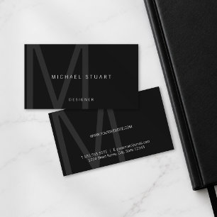 Carte De Visite Monogramme et nom minimaliste moderne noir