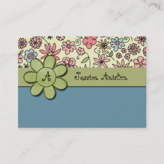 Carte De Visite Monogramme fantaisie bleu de Flowerchild