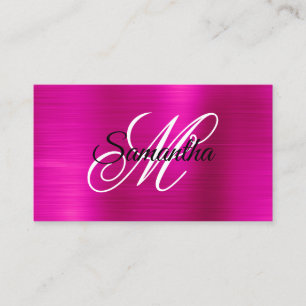 Carte De Visite Monogramme fantaisie en feuille métallique rose ch