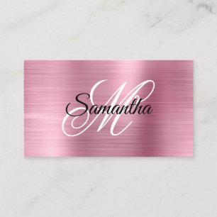 Carte De Visite Monogramme fantaisie en feuille métallique rose cl
