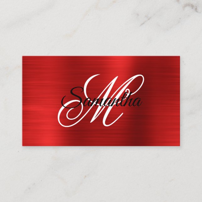 Carte De Visite Monogramme fantaisie en feuille métallique rouge (Devant)