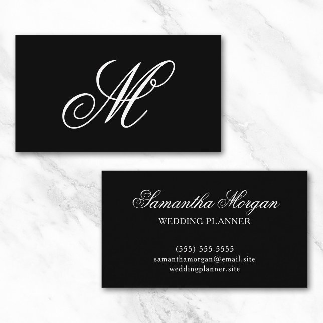 Carte De Visite Monogramme fantaisie noir et blanc (Black and White Fancy Monogram Business Card)
