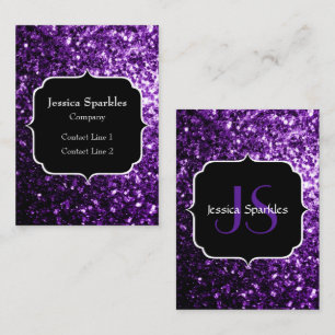 Carte De Visite Monogramme faux paillettes brillantes violet foncé