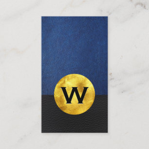 Carte De Visite Monogramme feuille d'or Bloc de couleur en cuir