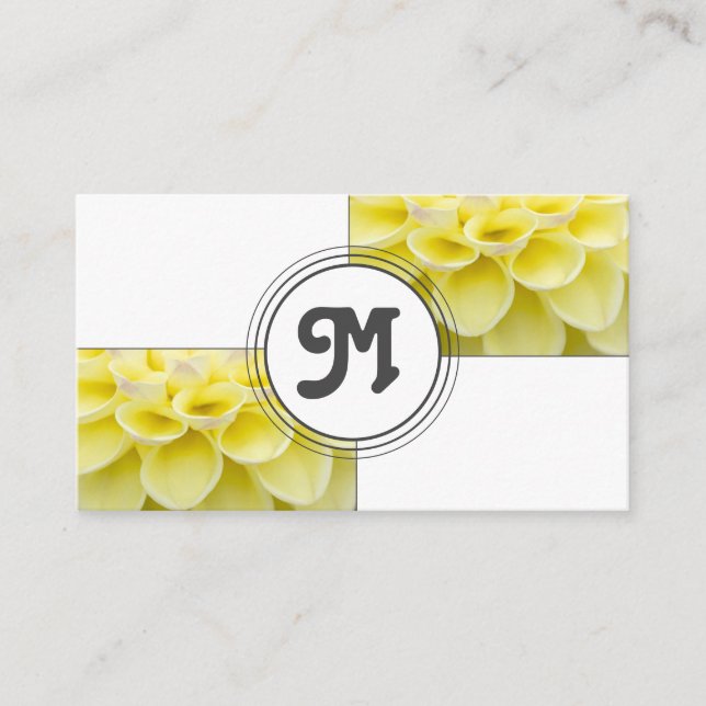 Carte De Visite Monogramme fleuriste jaune carreaux à deux tons (Devant)