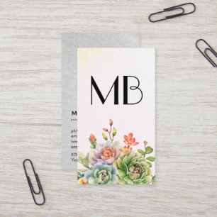 Carte De Visite Monogramme   Fleurs Succulentes