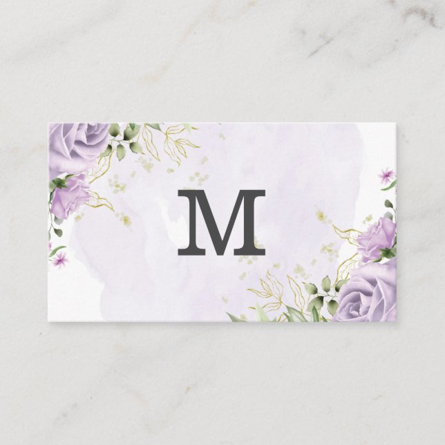 Carte De Visite Monogramme | Fleurs violettes (Devant)