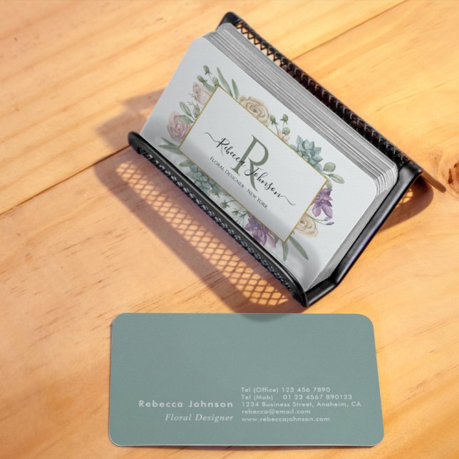 Carte De Visite Monogramme floral (Business cards that say it with flowers. A chic and elegant design with an ornate monogram. )