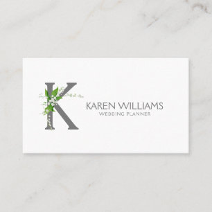 Carte De Visite monogramme floral bouquet de lièvre blanc