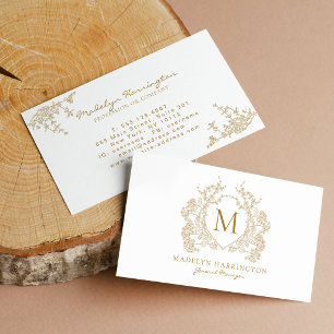 Carte De Visite Monogramme floral couronne or classique