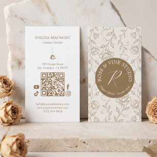 Carte De Visite Monogramme Floral de Fleur Sauvage de Style Dessin