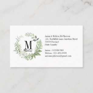 Carte De Visite Monogramme floral sur mesure Liquide vert