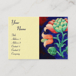 Carte De Visite MONOGRAMME FLORAL, vert rouge bleu orange blanc
