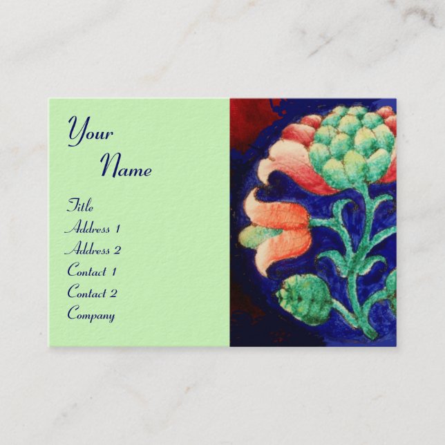 Carte De Visite MONOGRAMME FLORAL, vert rouge bleu orange rose (Devant)