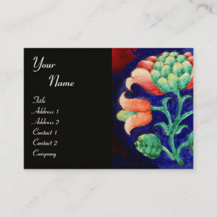 Carte De Visite MONOGRAMME FLORAL, vert rouge orange rose