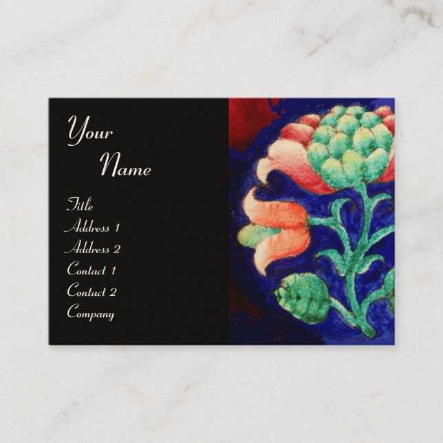 Carte De Visite MONOGRAMME FLORAL, vert rouge orange rose (Devant)