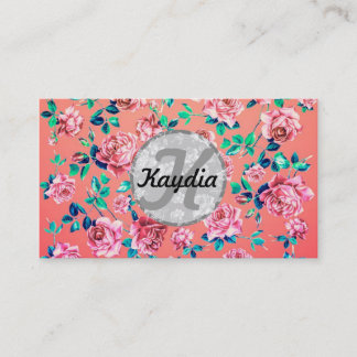 Carte De Visite Monogramme floral vintage rose Girly lumineux à la