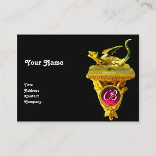 Carte De Visite MONOGRAMME GEMME DRAGON D'OR, jaune noir, rubis ro