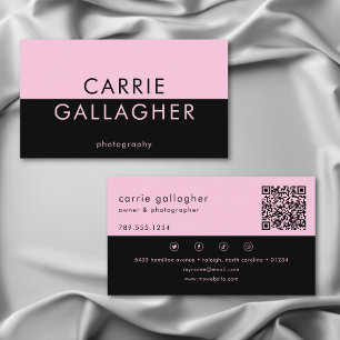 Carte De Visite Monogramme géométrique minimaliste rose noir moder