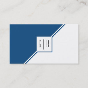 Carte De Visite Monogramme géométrique moderne bleu classique