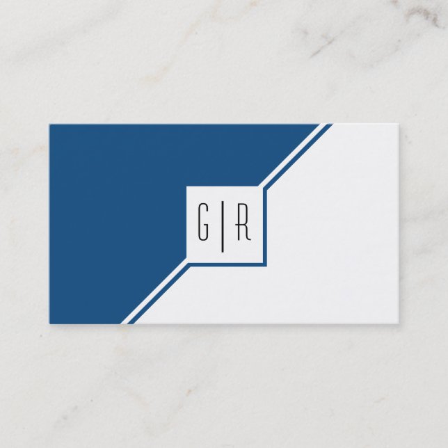Carte De Visite Monogramme géométrique moderne bleu classique (Devant)