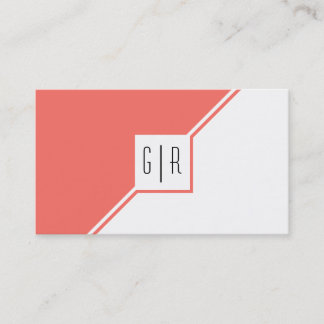 Carte De Visite monogramme géométrique moderne corail vivant