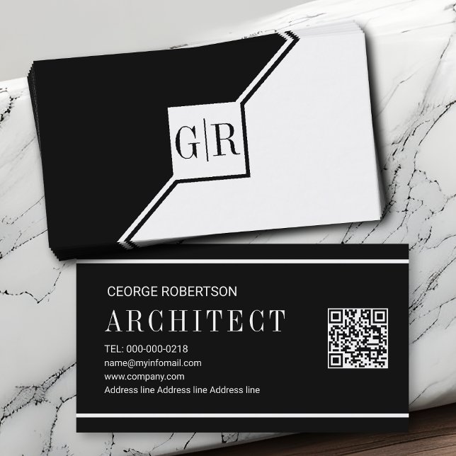 Carte De Visite Monogramme géométrique moderne noir et blanc (Créateur téléchargé)