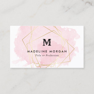 Carte De Visite Monogramme Géométrique Rosée Aquarelle Faux Gol