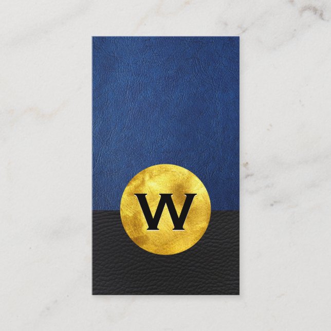 Carte De Visite Monogramme Gold Foil | Bloc couleur cuir (Devant)