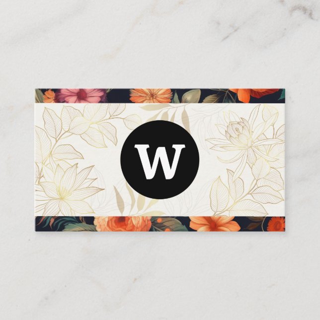 Carte De Visite Monogramme | Graphiques à motifs floraux (Devant)