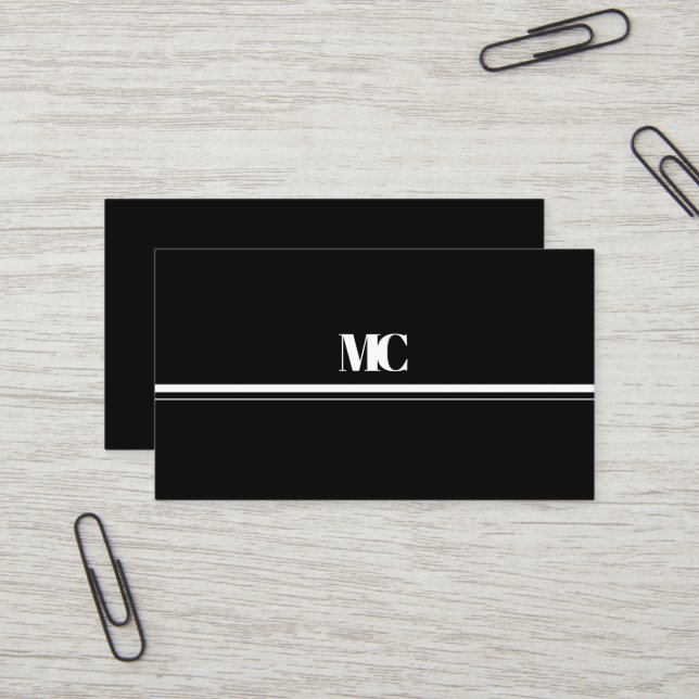 Carte De Visite Monogramme gras moderne tout en noir et blanc (Devant/Arrière en situation)