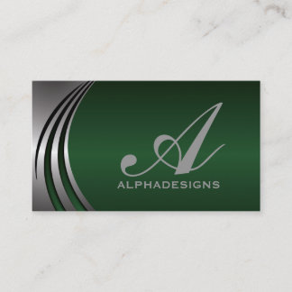 Carte De Visite monogramme gris argent métallique, vert accrocheur